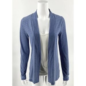 J Crew Cardigan Top Size S Blue White Striped Open Front Cotton Blend Womens